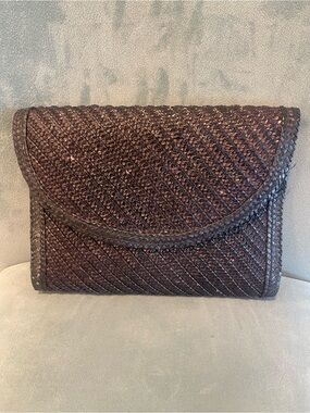 Vintage Lesco Woven Raffia Envelope Clutch Made in Hong Kong